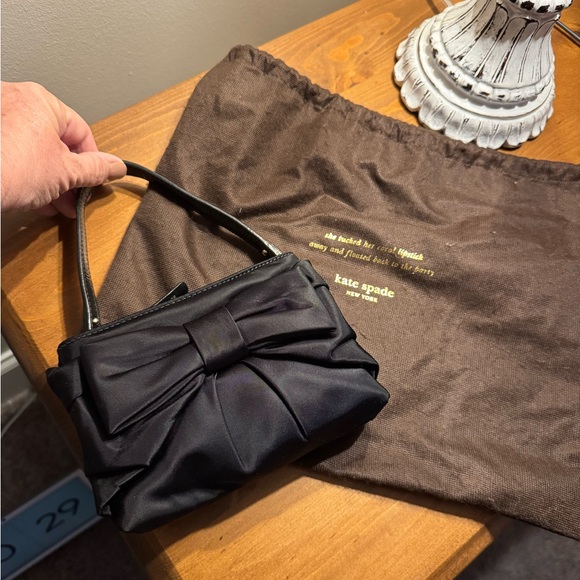 Kate Spade Black Satin Bow Clutch - Picture 1 of 5